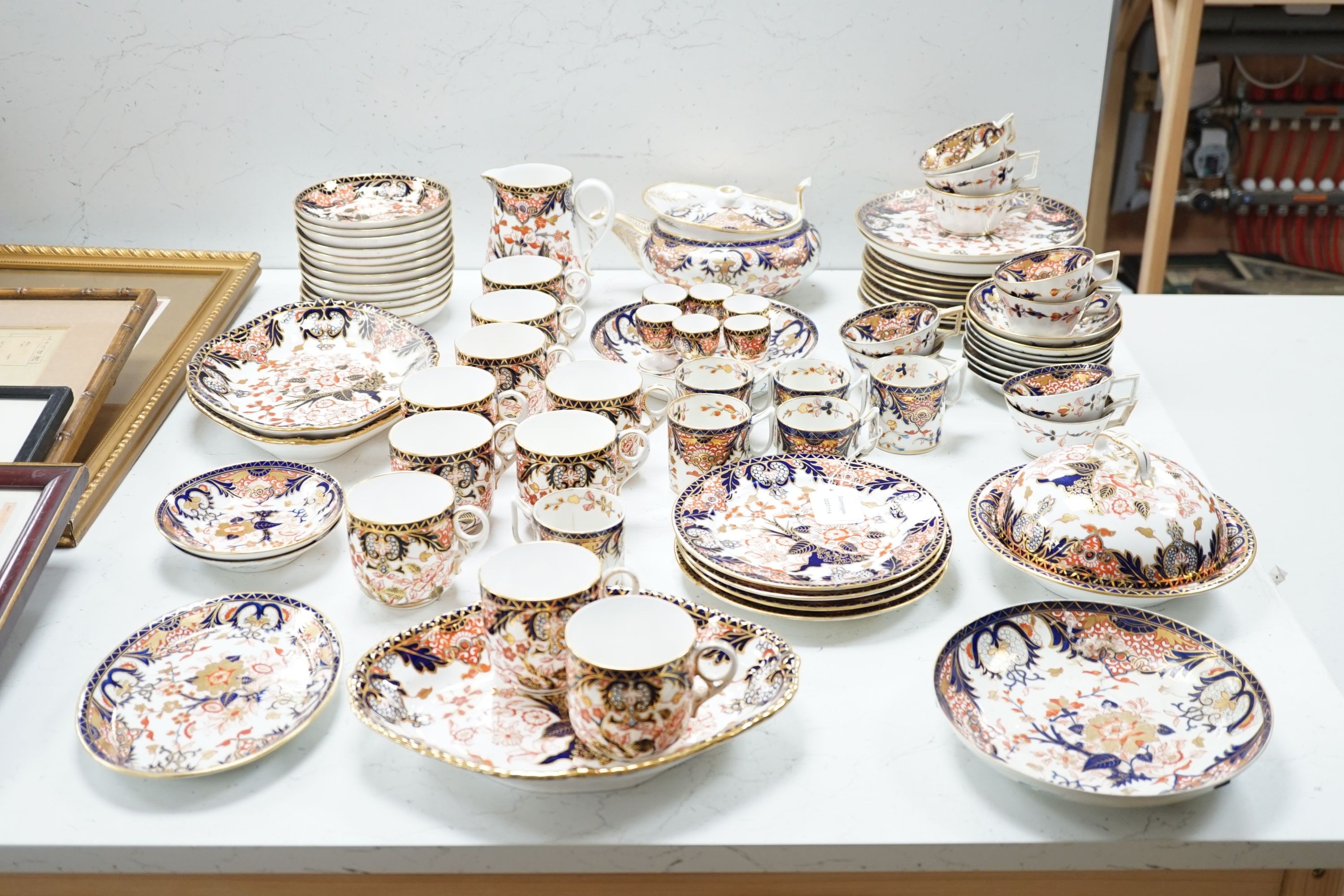 A collection of 19th century Derby Imari pattern tea, coffee and breakfast wares, predominantly pattern number 387